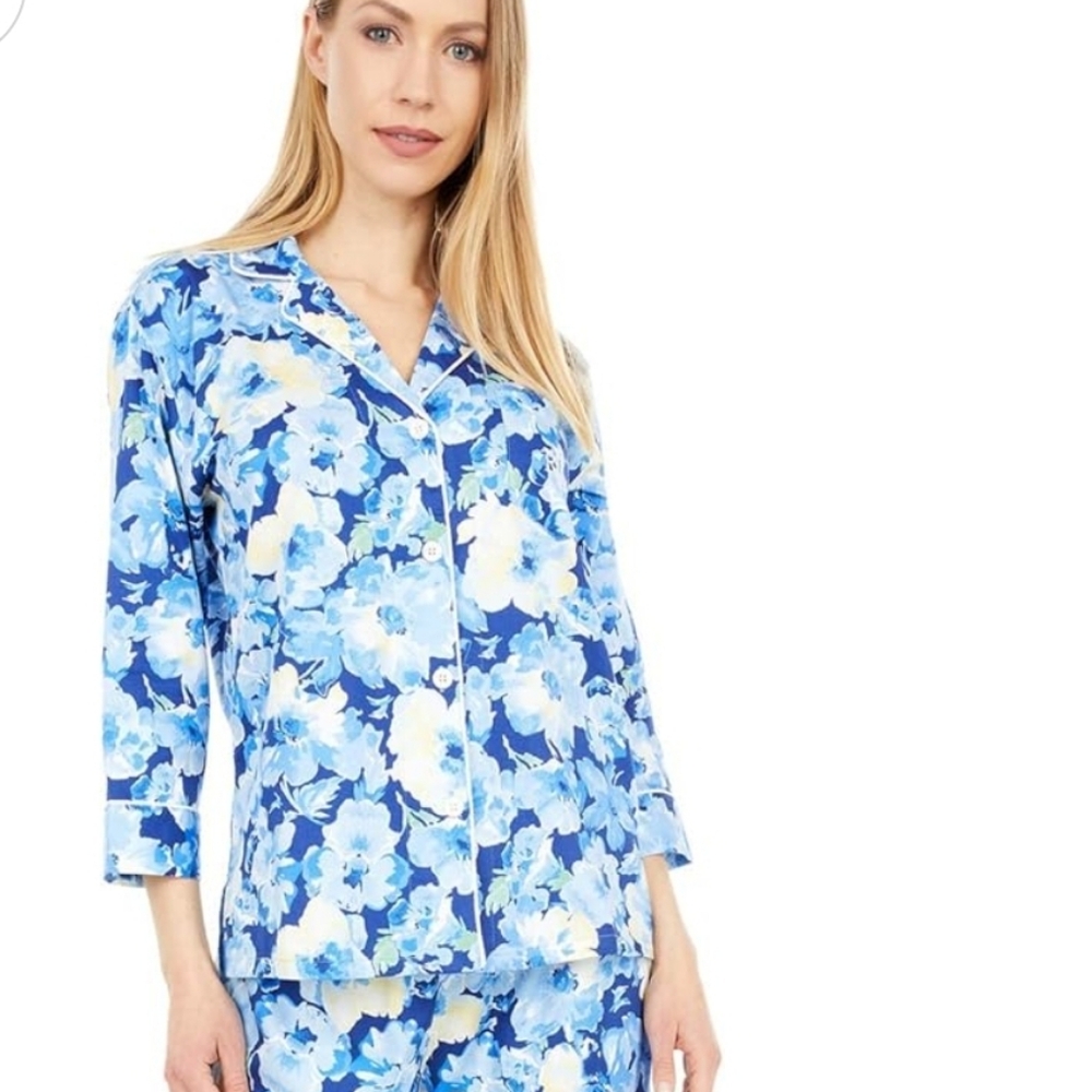 Lauren Ralph Lauren Blue and White Floral Pajama Top